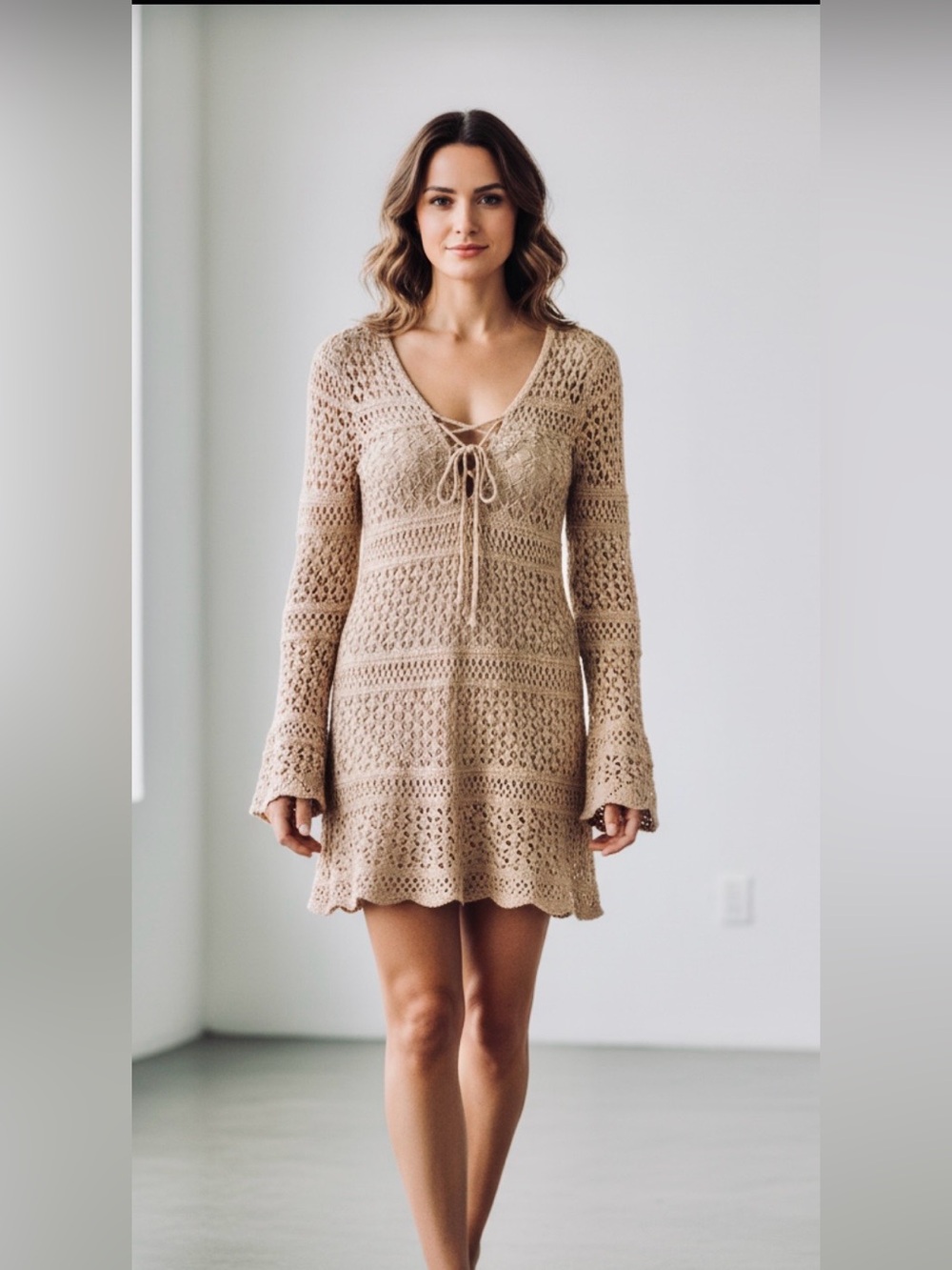 Altar'd State Cream Crochet Lace-Up Cover-Up NWT